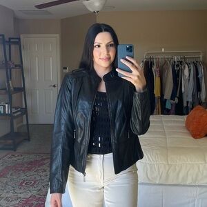 Black Moto Leather Zip Up Jacket